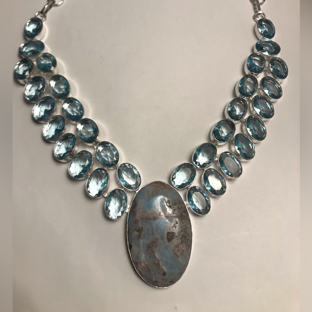 Blue Topaz Larimar 925 Sterling Silver Necklace 111$